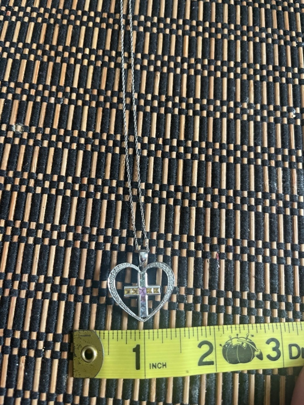 Heart Pendant Necklace with Cross Accent in Silver and Pink